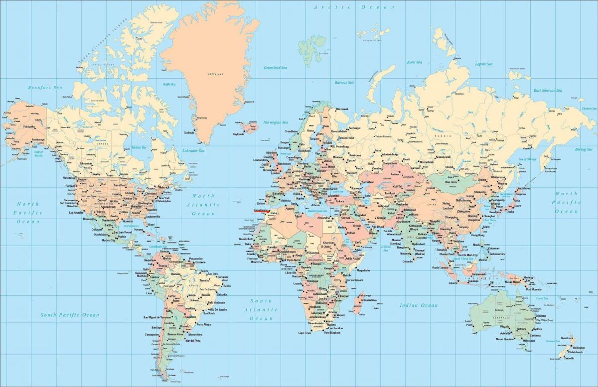 世界地図上のカサブランカの位置